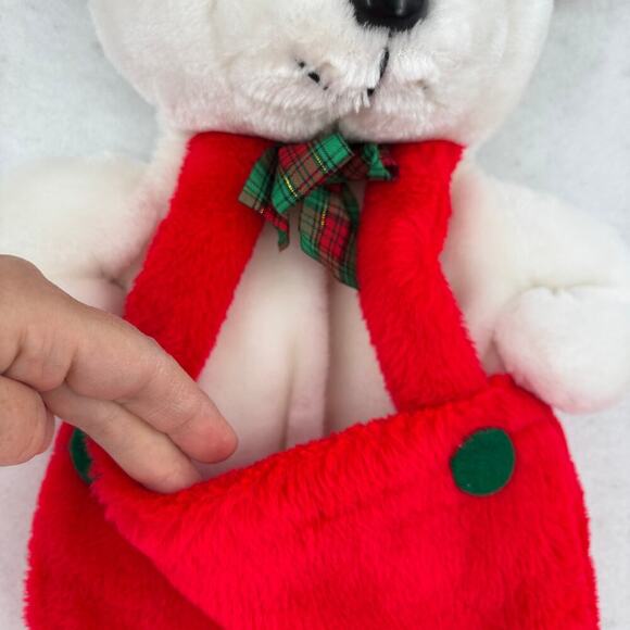 Santas Best Stocking Bear Plush Pockets Card Holder Red Suit Hat Vintage Hanging - Picture 5 of 11